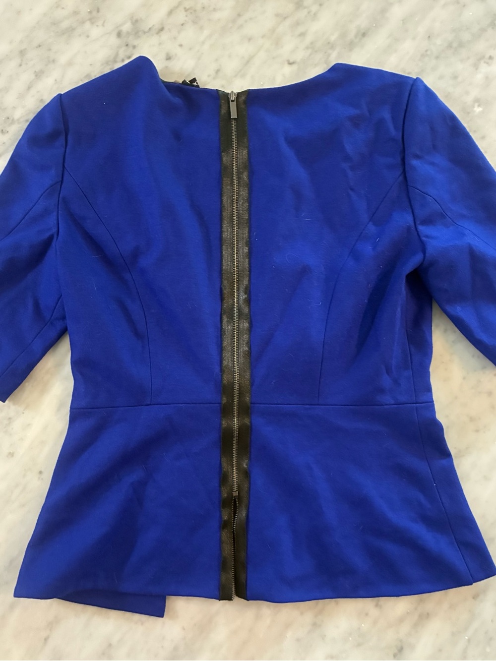 Elie Tahari Royal Blue Short Sleeve Peplum Top with Black Trim - Picture 2 of 3